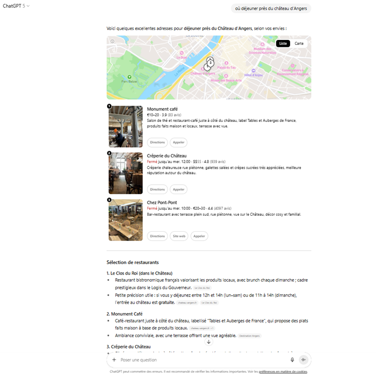 Restaurants angers cités par chatgpt