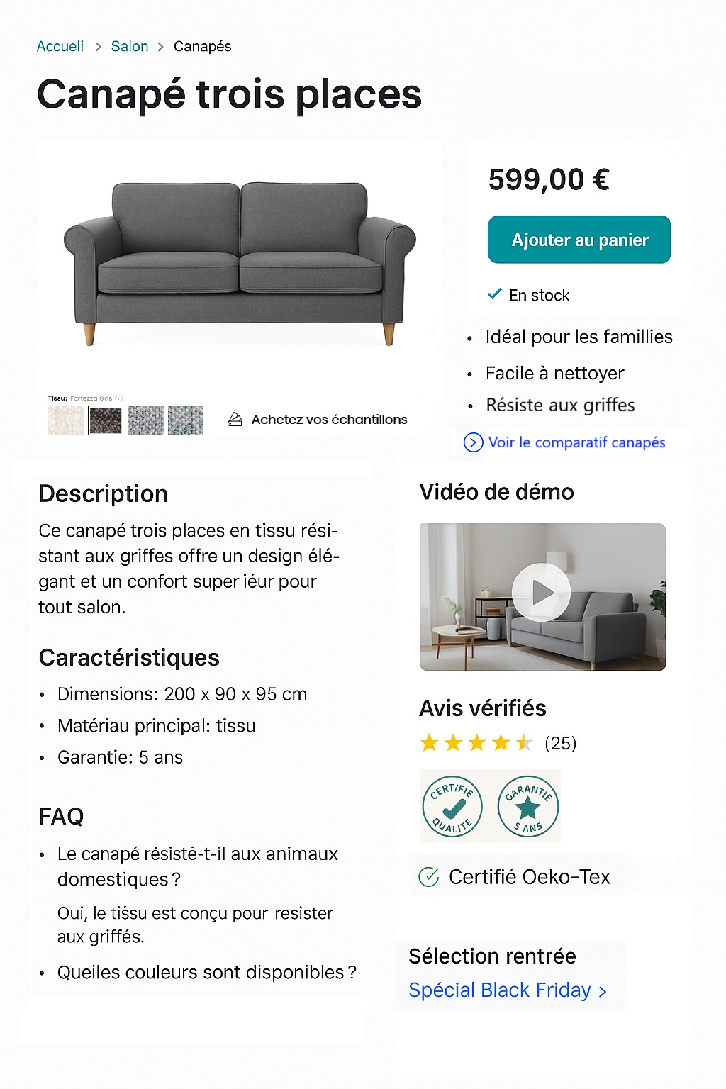 Exemple de wireframe simple pour fiche produit GEO friendly