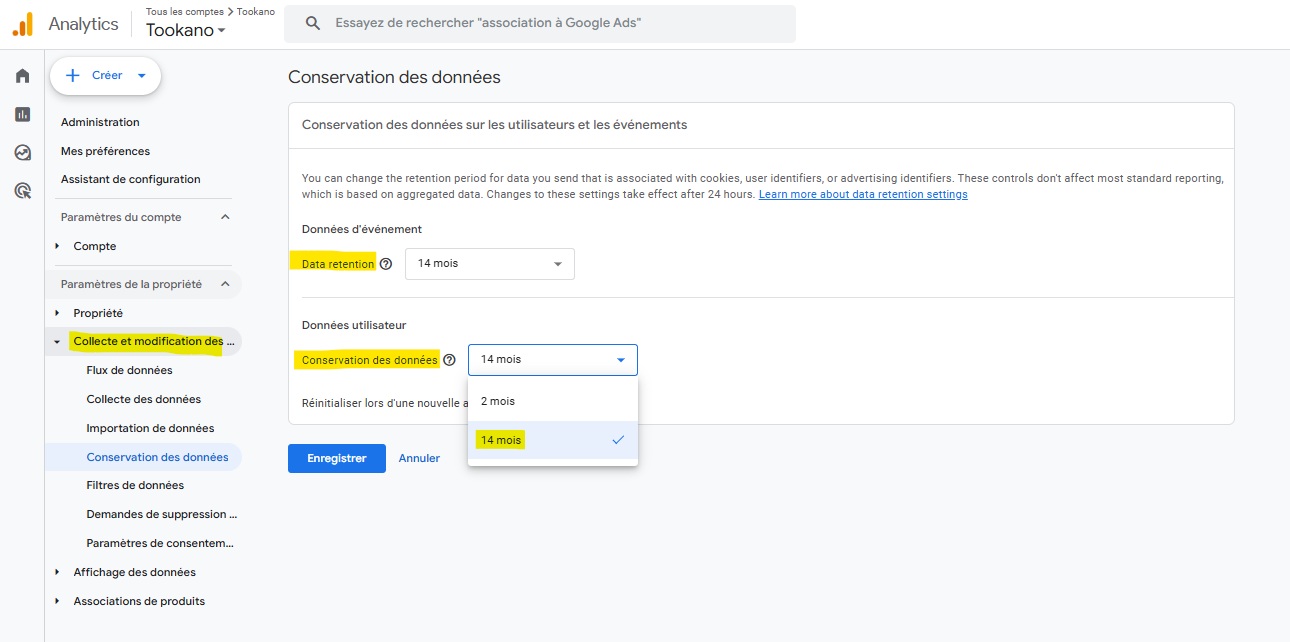 Comment changer la durée de conservation des données sur GA4