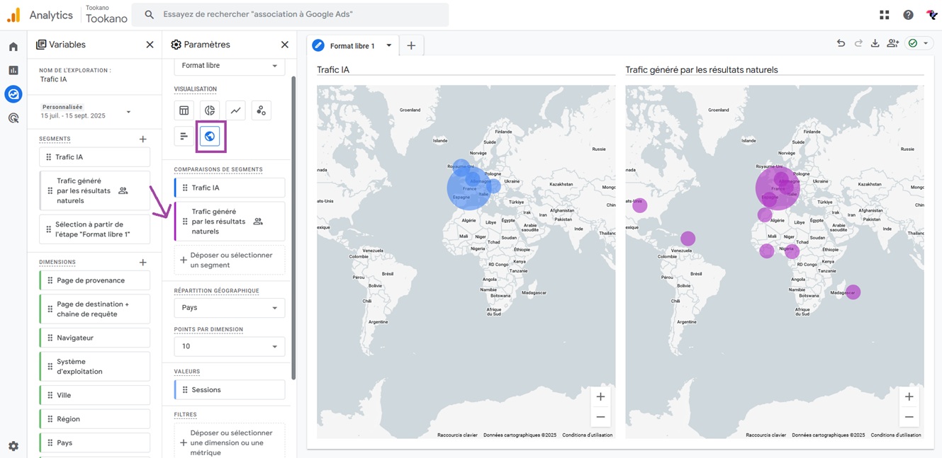 Comment identifier de quel pays vient le trafic des IA sur GA4