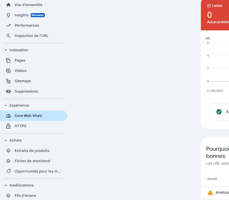 Accéder à l'évaluation des Core Web Vitals depuis la Google Search Console