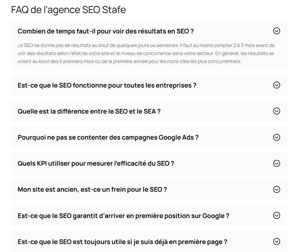 Exemple d'une FAQ dans un article SEO
