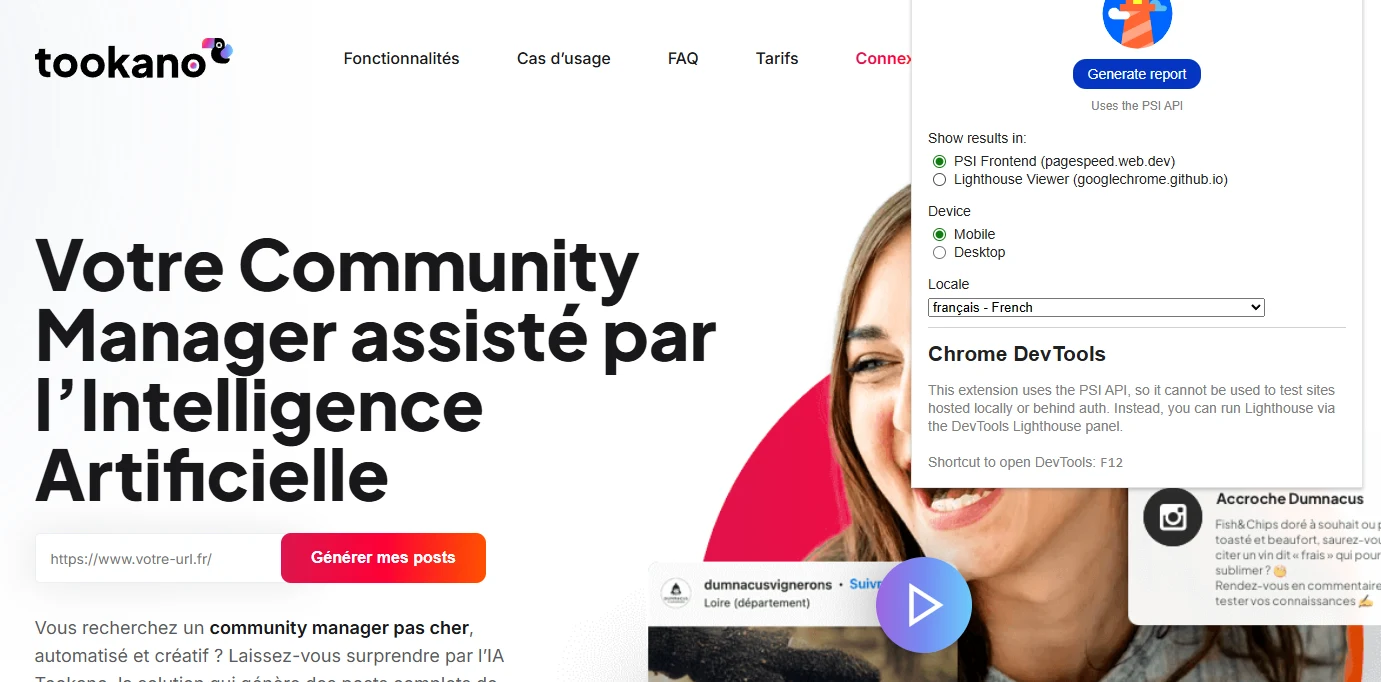 évaluation Core Web Vitals depuis extension Lighthouse