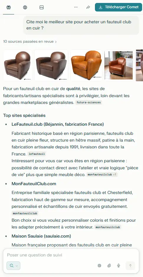 Résultat de mention d'un client Stafe dans Perplexity