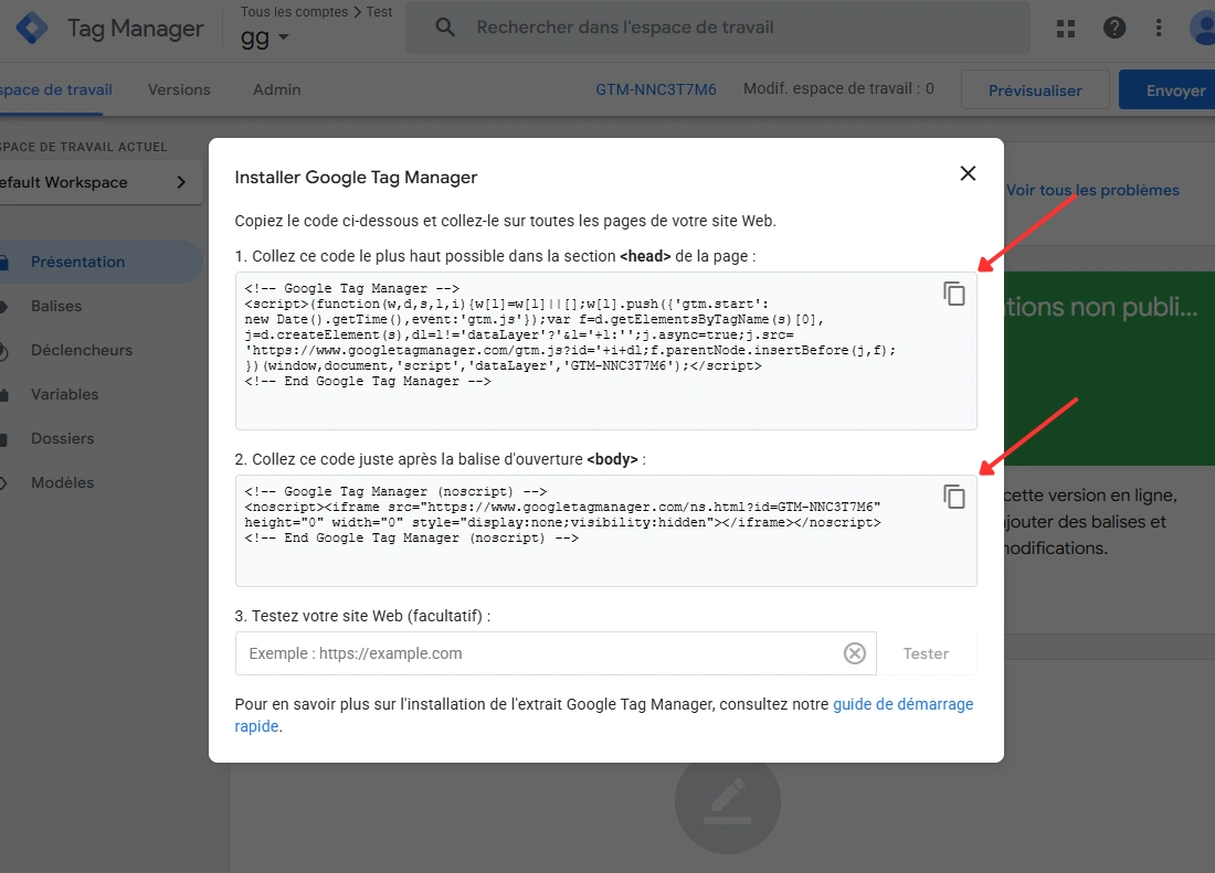 Récupérer les codes des balises Google Tag Manager