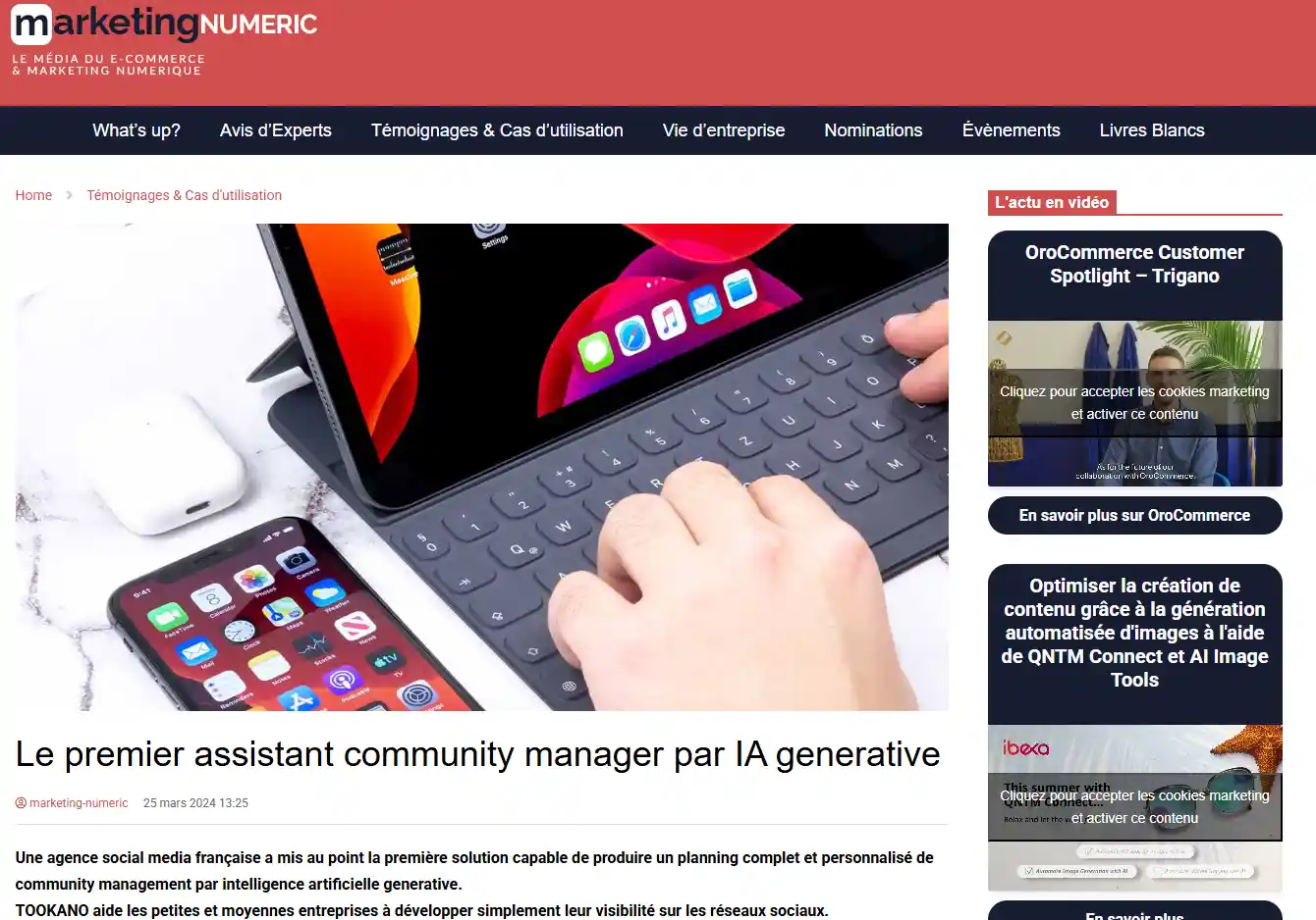 Obtention d'un article dans un média spécialisé du secteur d'activité de notre client Marketing Numérique