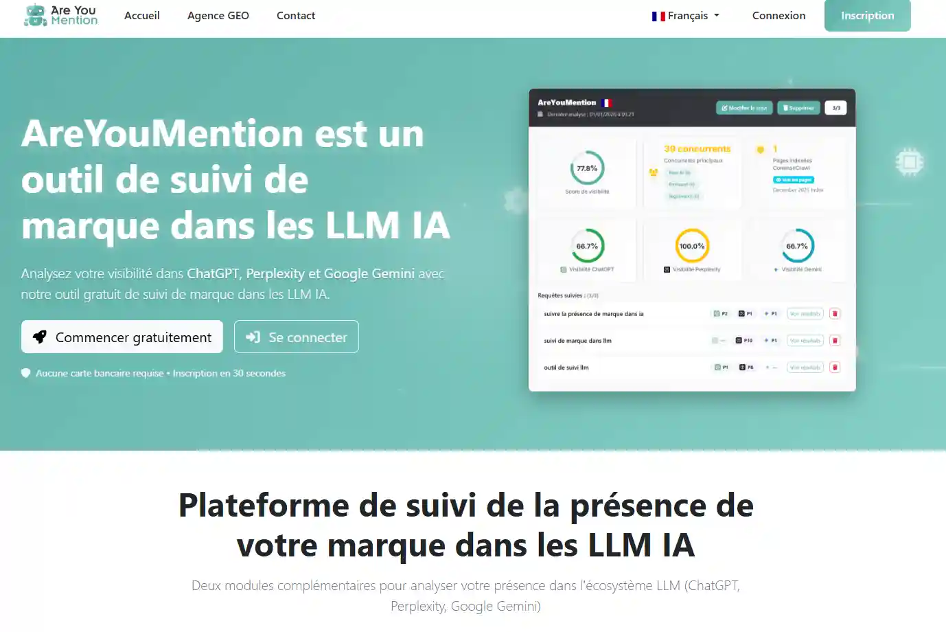 Page d’accueil de l’outil GEO AreYouMention