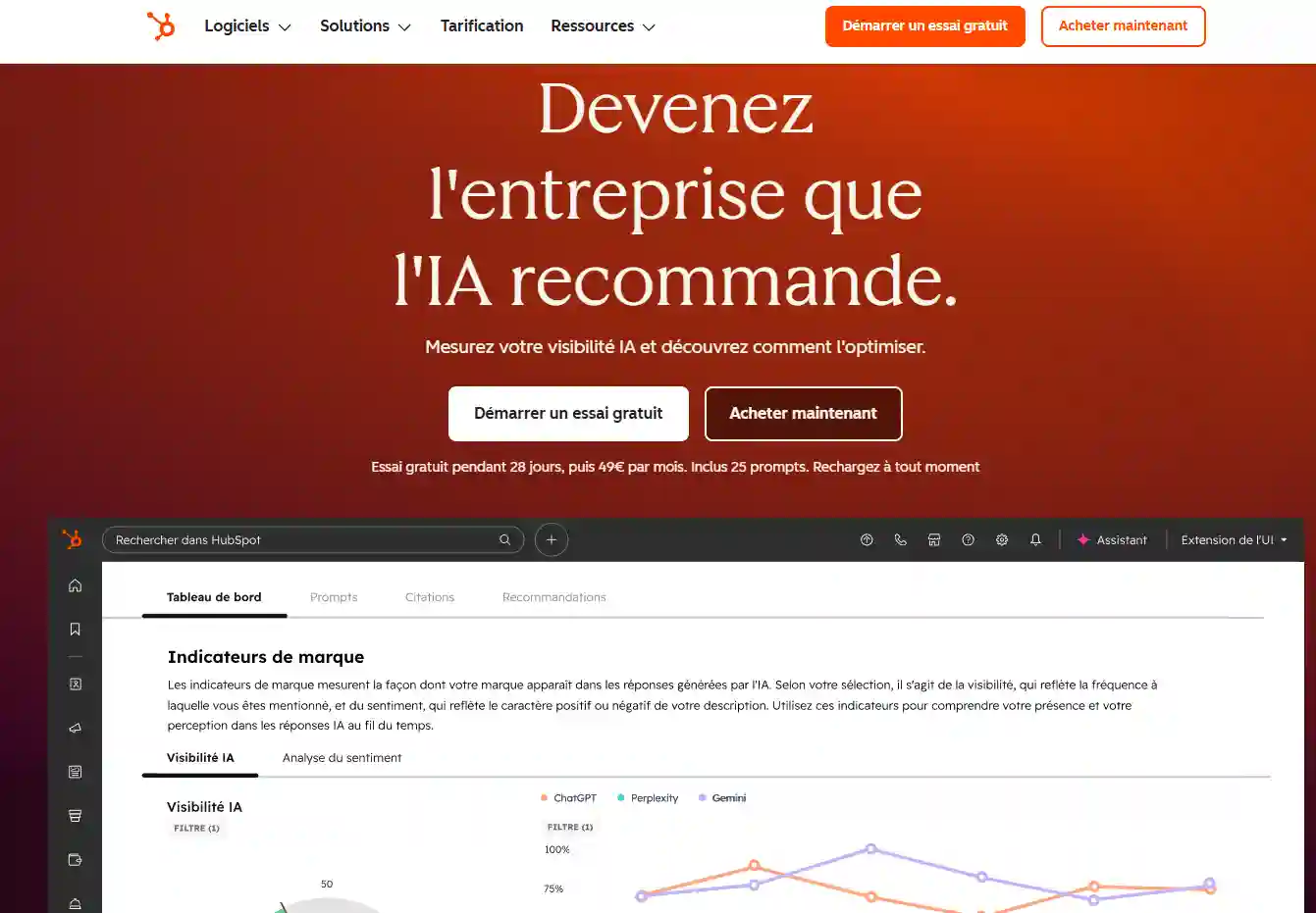 Page d’accueil de l’outil GEO HubSpot AEO