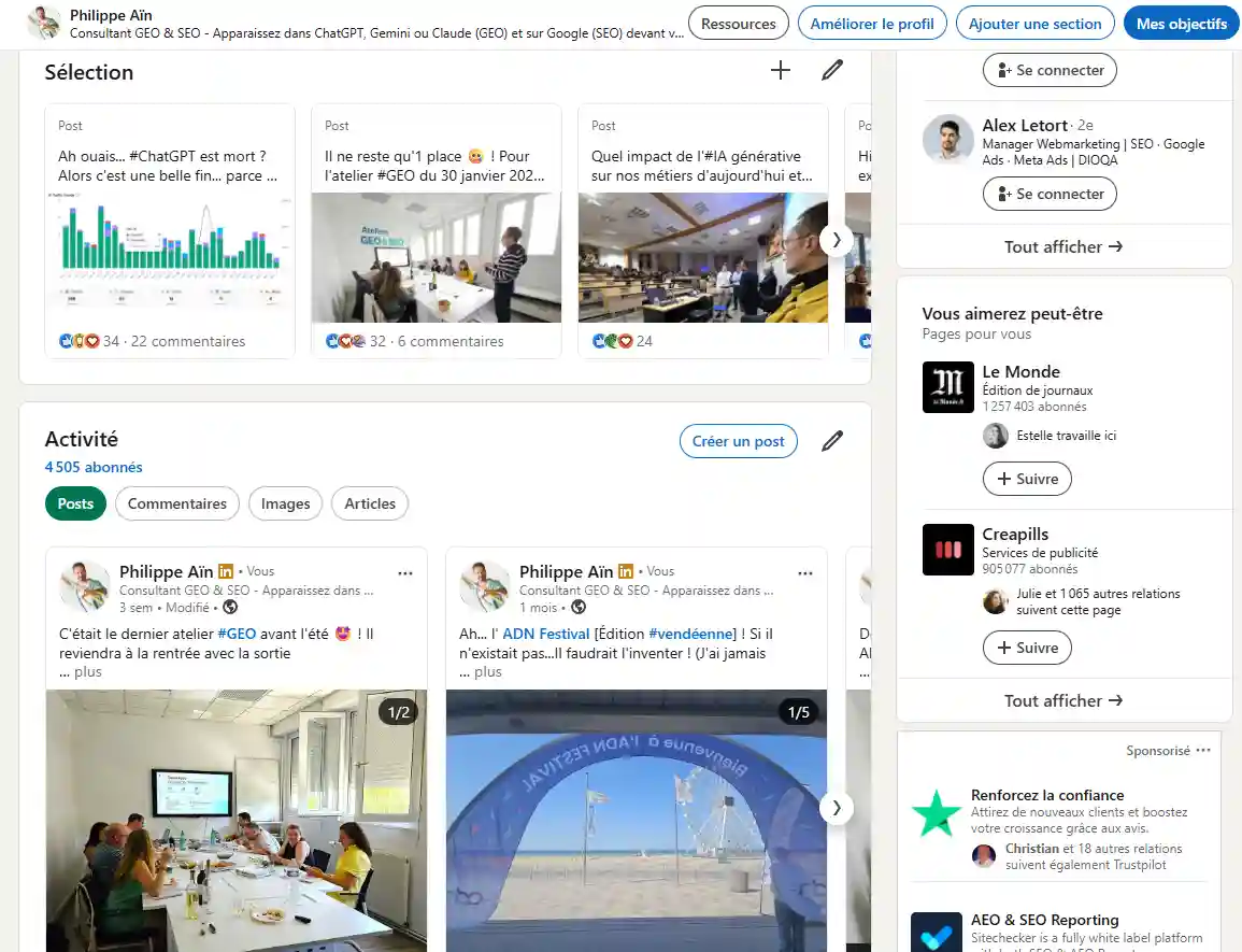 Posts Linkedin du meilleur consultant GEO - Philippe Aïn