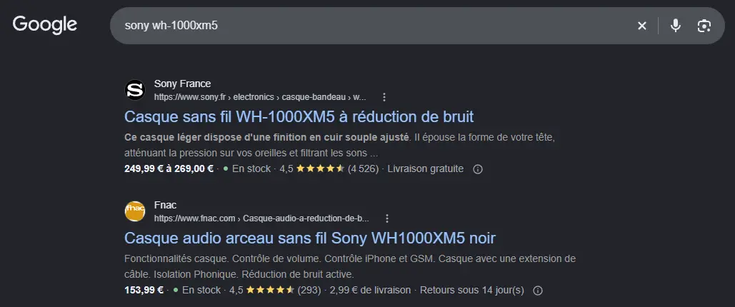 résultats enrichis e-commerce dans Google